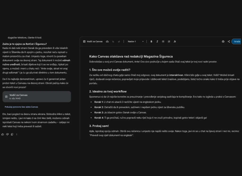 Još nismo sigurni oduševljava li nas više Geminijeva nova funkcija Canvas ili ChatGPT komentari o njoj