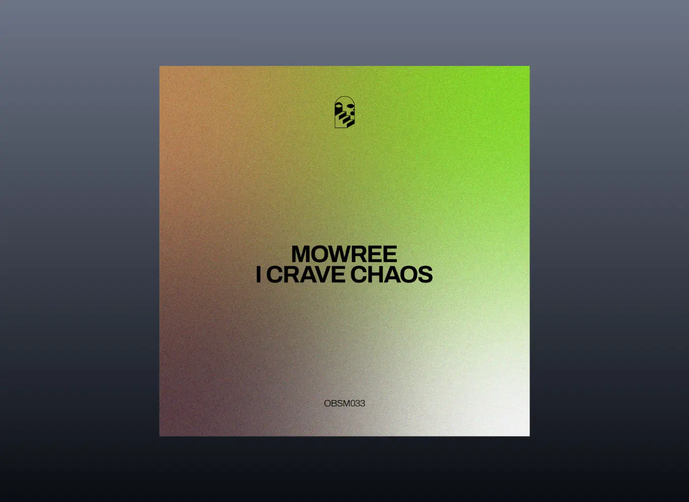 Album cover with a brown-to-bright-green gradient, bold centered text 'MOWREE I CRAVE CHAOS' and a small emblem above.