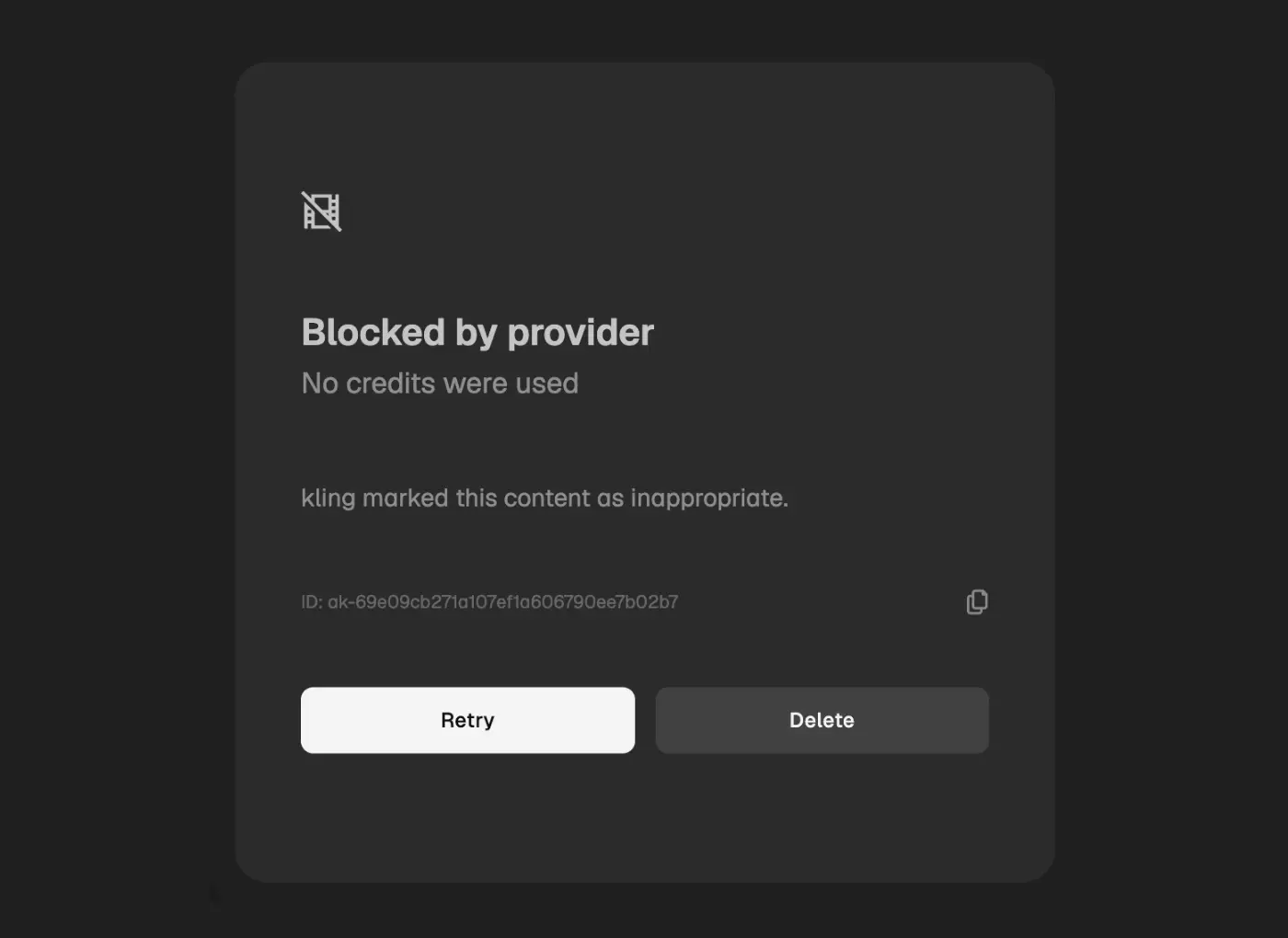 Silicon Valley, stroj vam je glup: Umjetna inteligencija cenzurirala ‘Brzeguze’ zbog pornografije'Blocked by provider' with 'No credits were used' and actions 'Retry' and 'Delete'.